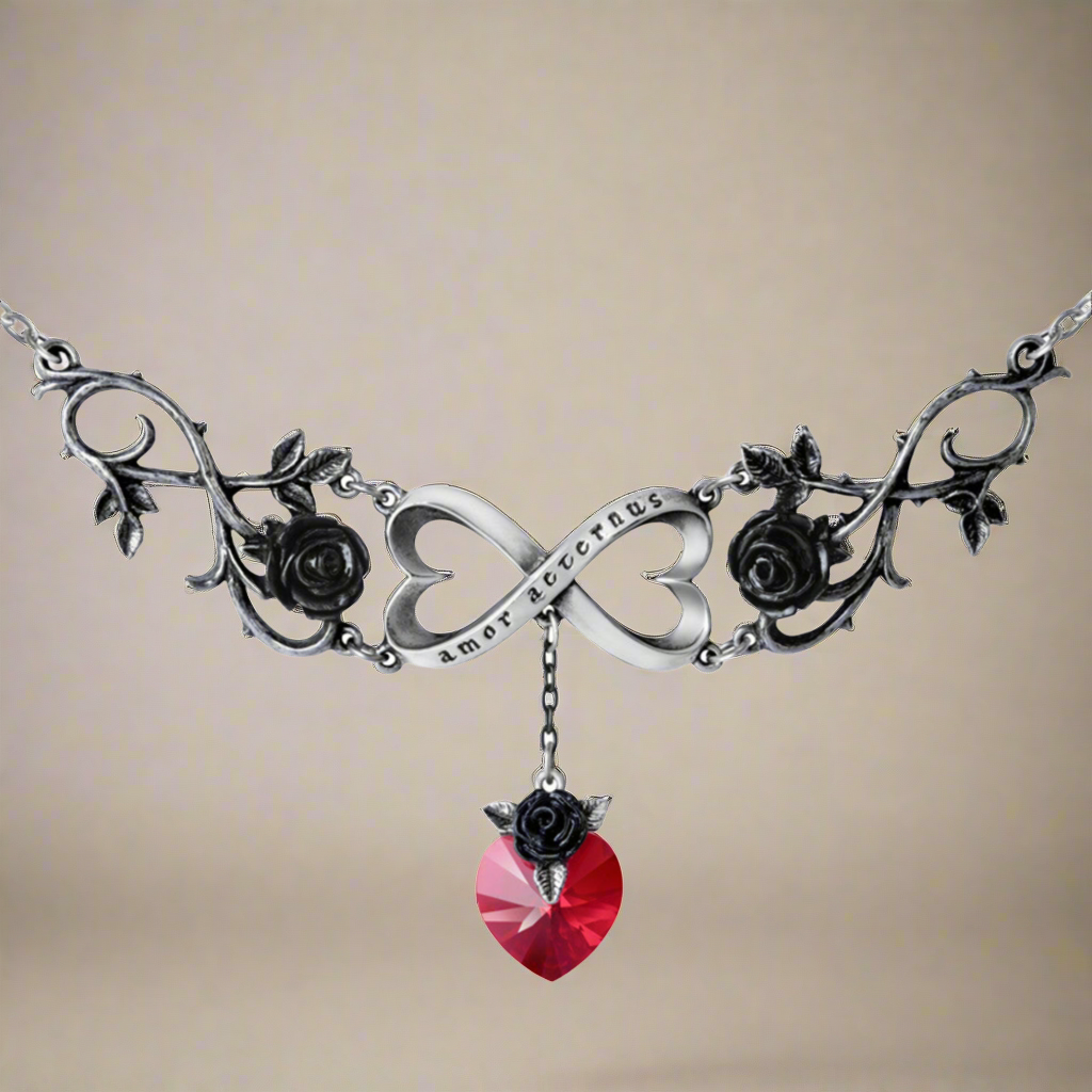 Infinite Love Crystal Heart Necklace by Alchemy Gothic | Gothic 
