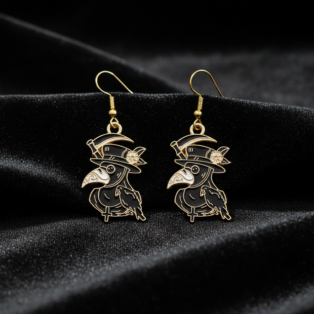 Plague Doctor Gold Enamel Earrings