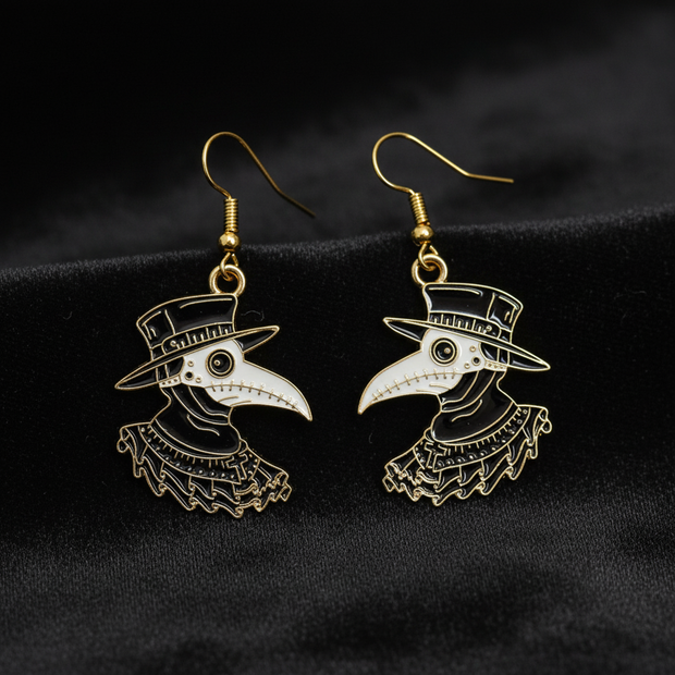 Plague Doctor Gold Enamel Earrings