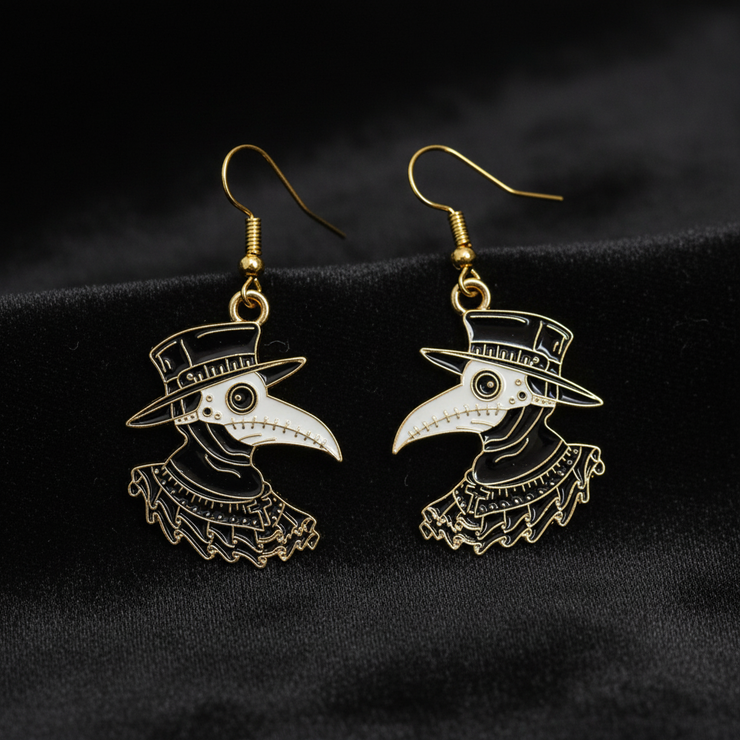 Plague Doctor Gold Enamel Earrings