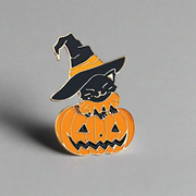 Witch Cat and Pumpkin Enamel Lapel Pin