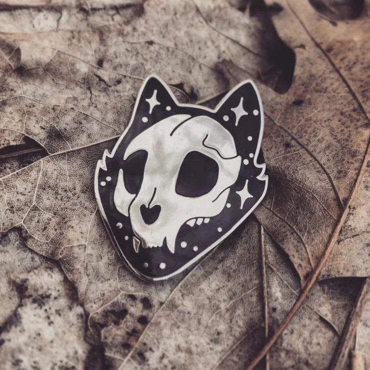 Gothic Cat Skull Enamel Lapel Pin