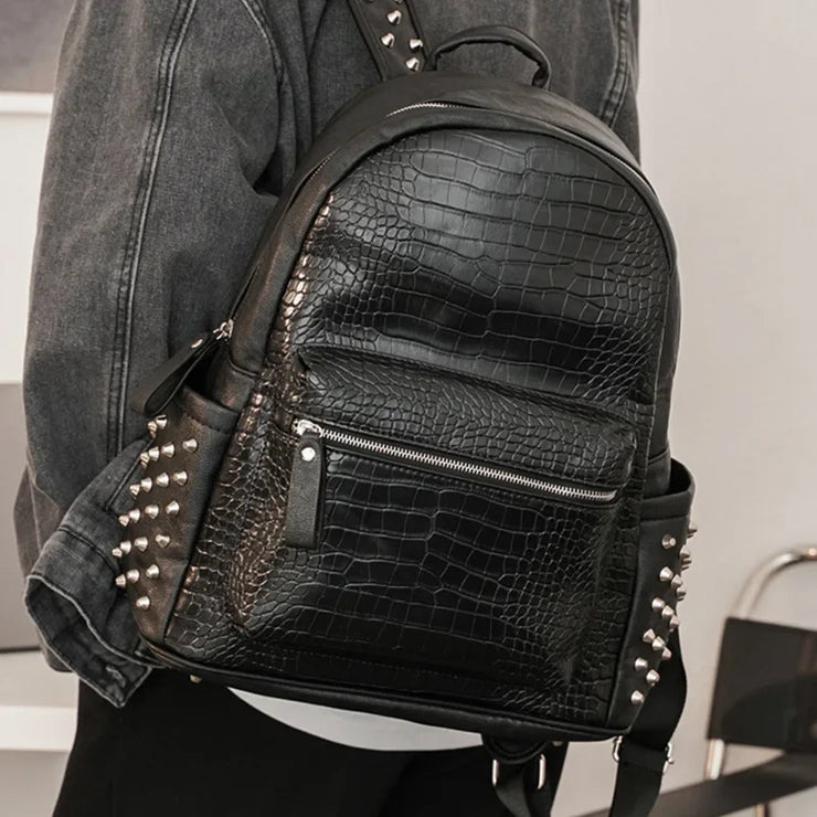 Alligator Pattern Vegan Leather Rivet Backpack