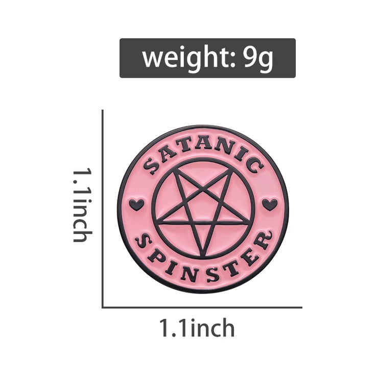 "Satanic Spinster" Pink Pentagram Enamel Lapel Pin