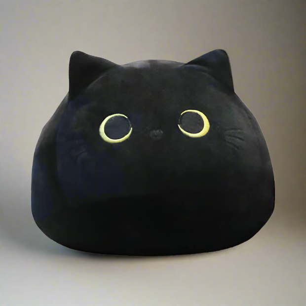 Adorable Squishy Black Cat Pouf Plush Toy