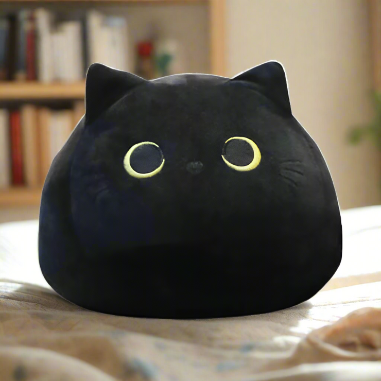 Adorable jouet en peluche pouf chat noir spongieux