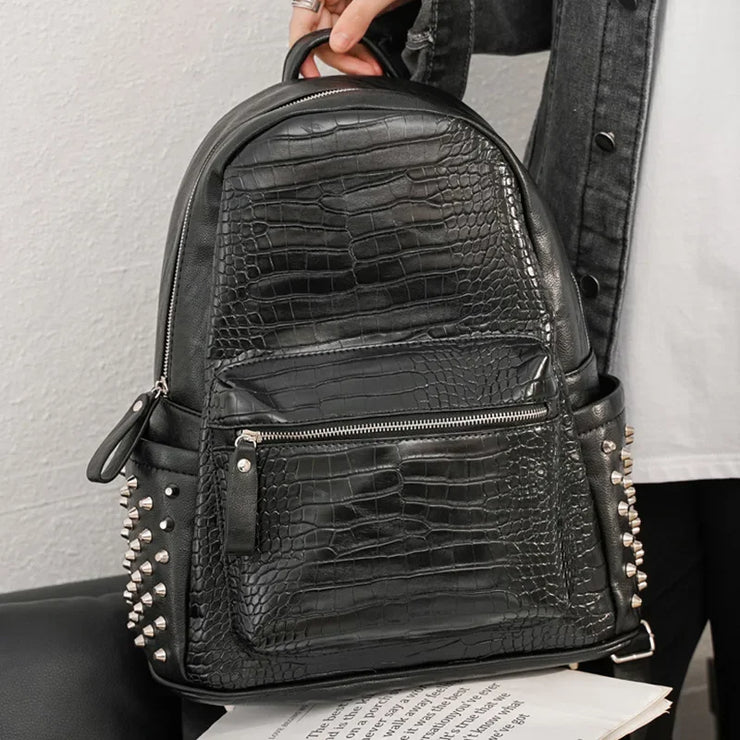 Alligator Pattern Vegan Leather Rivet Backpack