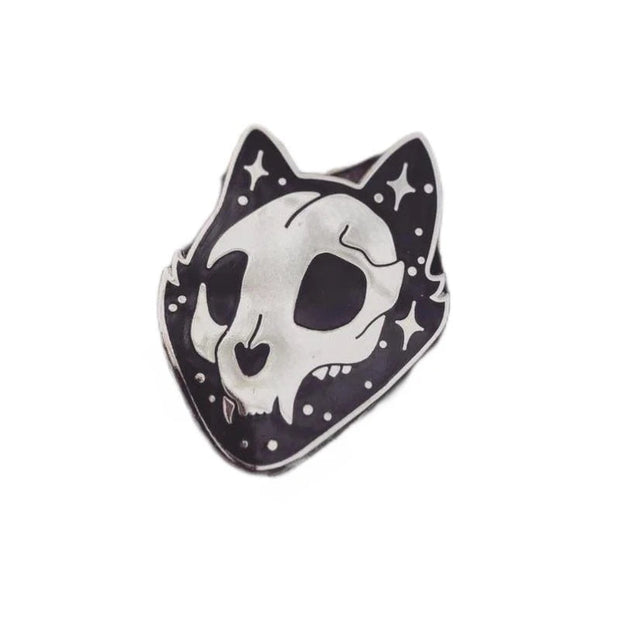 Gothic Cat Skull Enamel Lapel Pin