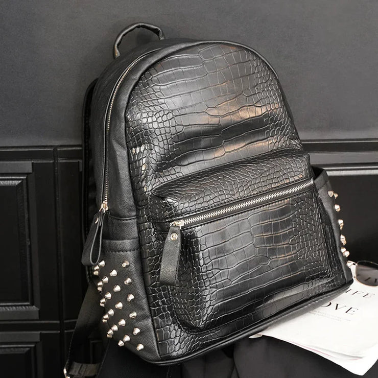 Alligator Pattern Vegan Leather Rivet Backpack