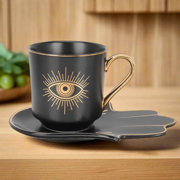 Set de regalo de taza y platillo Hamsa &amp; Evil Eye