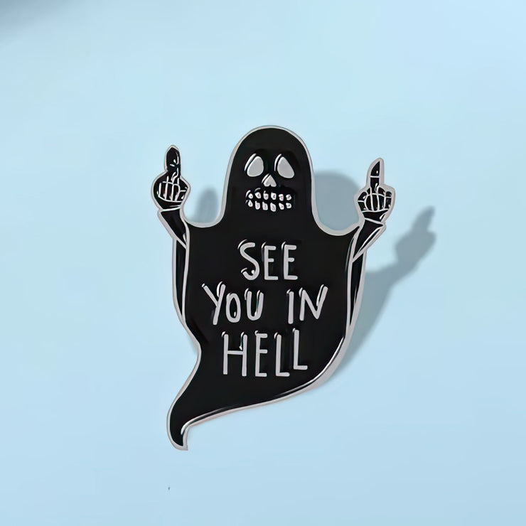 "See You In Hell" Ghost Enamel Lapel Pin