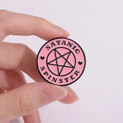 "Satanic Spinster" Pink Pentagram Enamel Lapel Pin