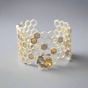 Honeycomb Bee Adjustable Cuff Bracelet