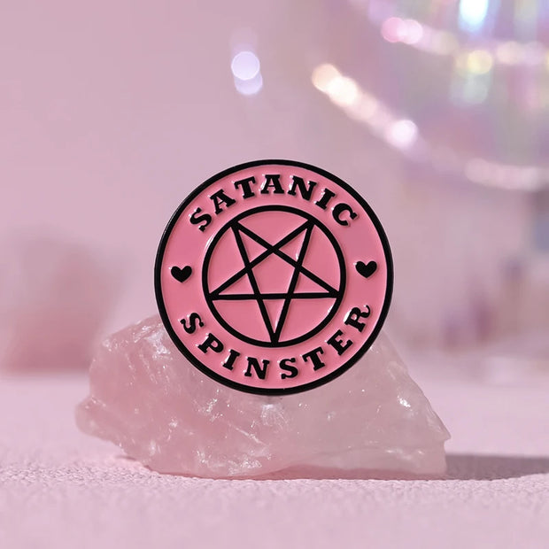 "Satanic Spinster" Pink Pentagram Enamel Lapel Pin