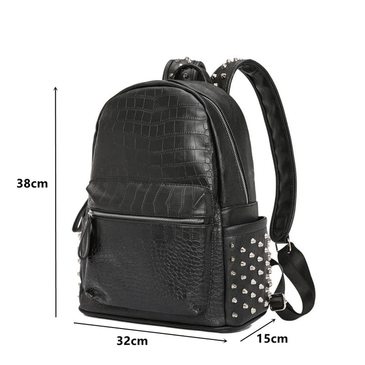 Alligator Pattern Vegan Leather Rivet Backpack