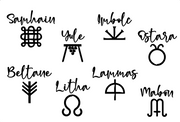 Set of black symbols and corresponding names on a white background