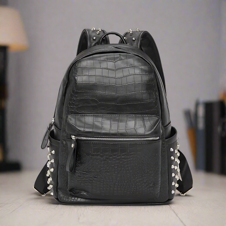 Alligator Pattern Vegan Leather Rivet Backpack