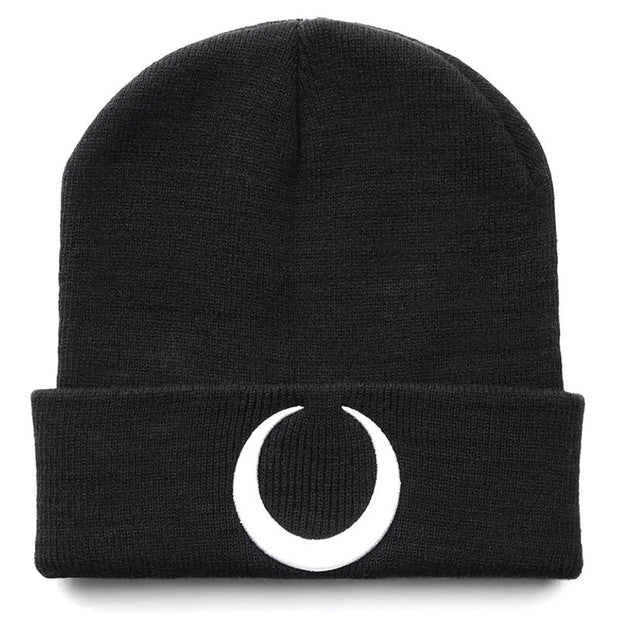 Gothic Moon Black Knit Beanie / Toque Warm Winter Hat