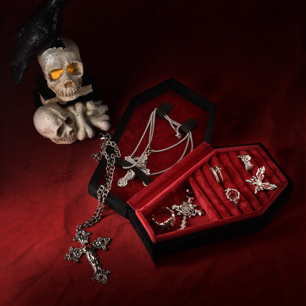 Eternal Rest Velvet-Lined Coffin Jewelry Crypt