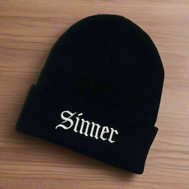 "Sinner" Black Knit Beanie