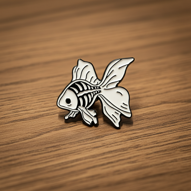 Skeleton Goldfish Enamel Lapel Pin