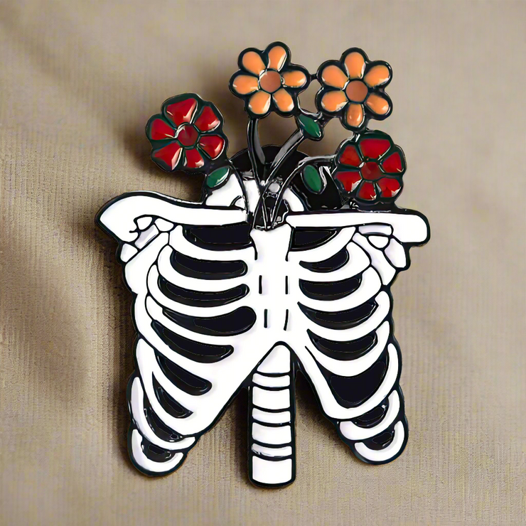 Skeleton Flowers Enamel Lapel Pin