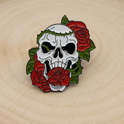 Vampire Skull and Roses Enamel Lapel Pin