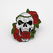 Vampire Skull and Roses Enamel Lapel Pin