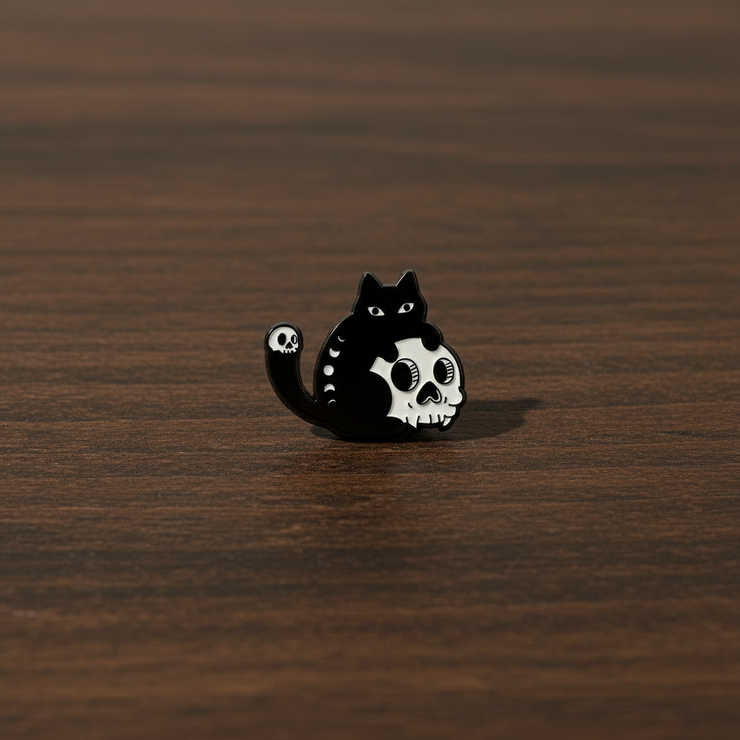 Skull Kitty Enamel Lapel Pin