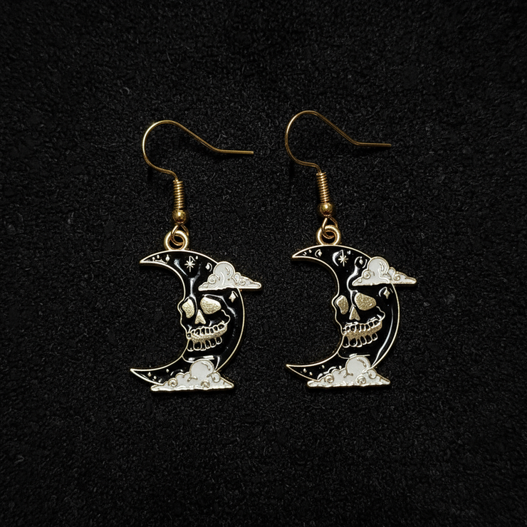 Skull Moon Gold Enamel Earrings