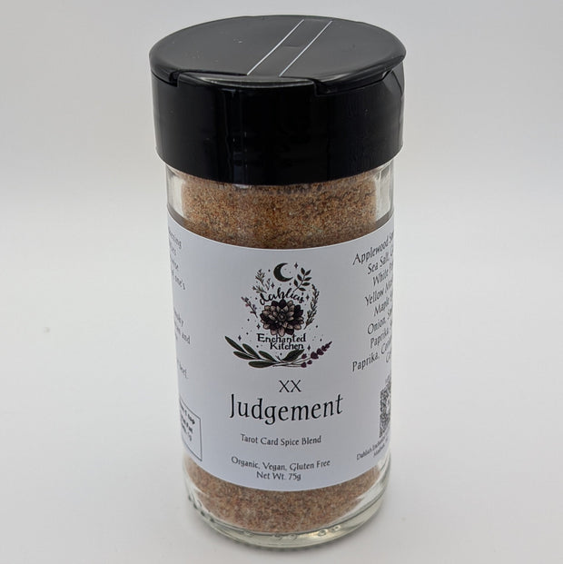 Jar of Tarot Card Spice Blend "Judgement" by Dahlia's Enchanted Kitchen on a white background