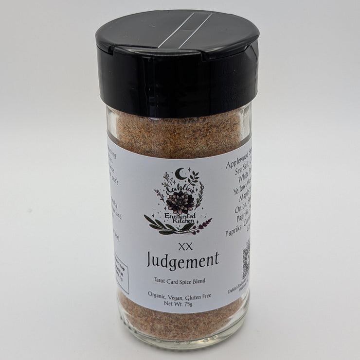 Jar of Tarot Card Spice Blend "Judgement" by Dahlia's Enchanted Kitchen on a white background