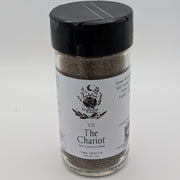 Spice jar labeled 'The Chariot' on a white background
