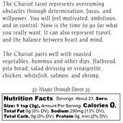 Text describing the Chariot tarot card and its nutritional facts.