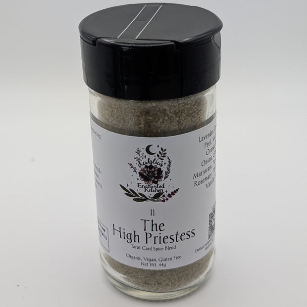 Spice jar labeled 'The High Priestess' on a white background