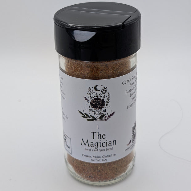 Spice blend jar labeled 'The Magician' on a white background