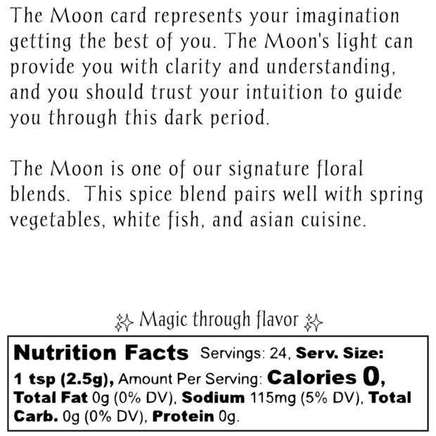 Tarot Card Spice Blend "The Moon" by Dahlia's Enchanted Kitchen jar label