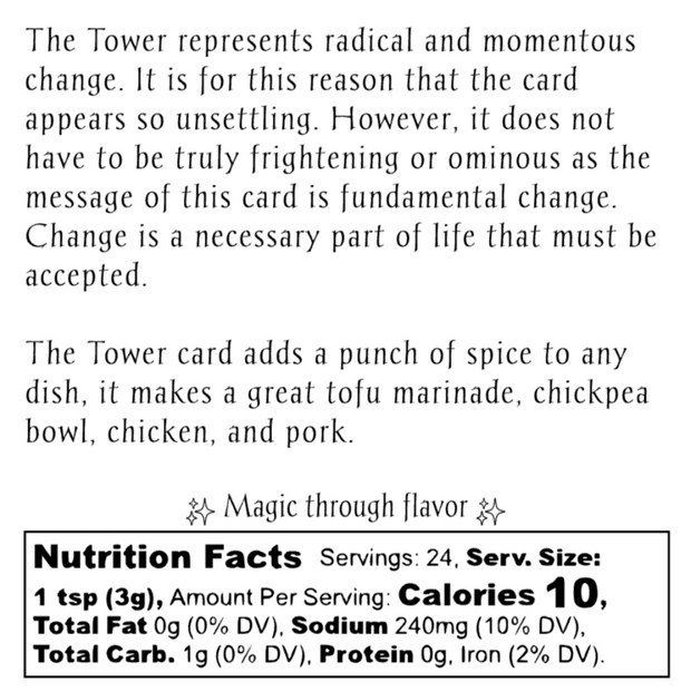 Tarot Card Spice Blend "The Tower" by Dahlia's Enchanted Kitchen label