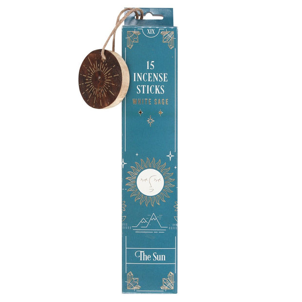 Pack of 15 incense sticks with packaging featuring celestial designs on a white background