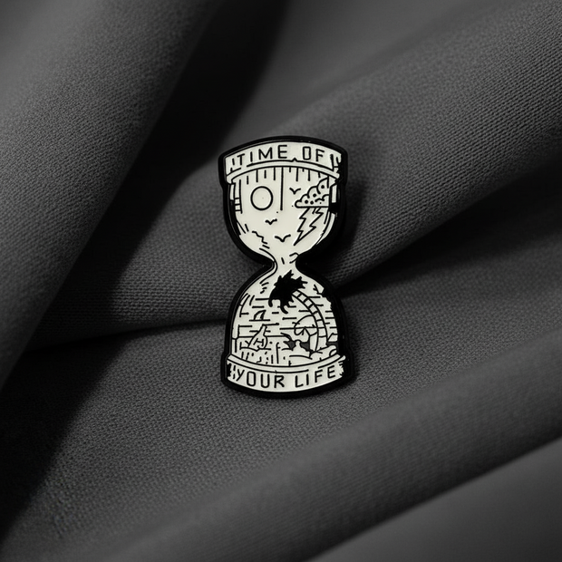 "Time Of Your Life" Hourglass Enamel Lapel Pin