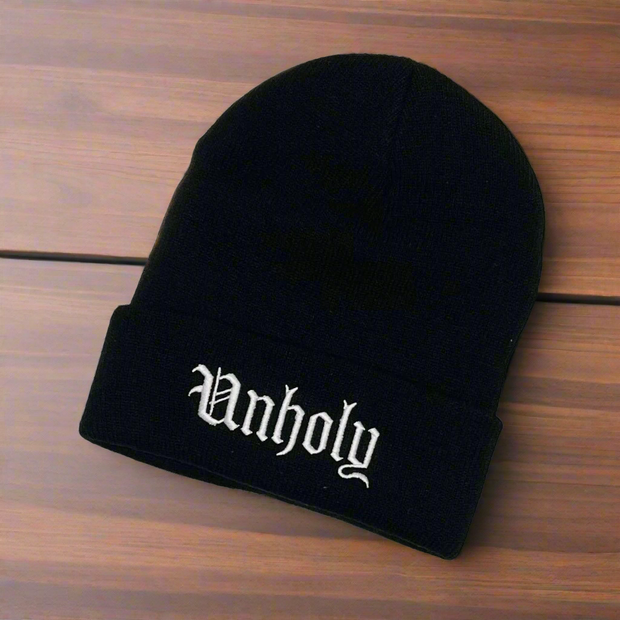 "Unholy" Black Knit Beanie