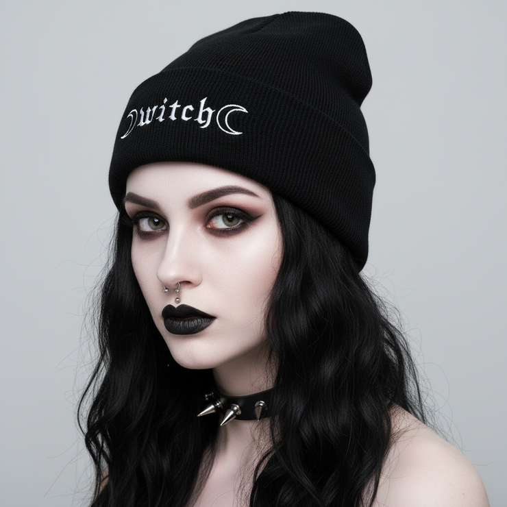"Witch" Black Knit Beanie