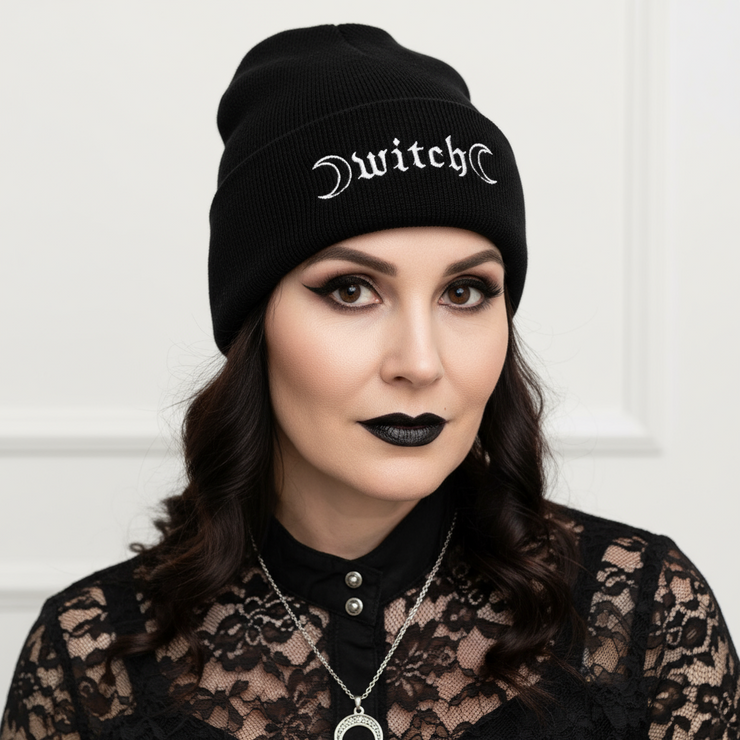 "Witch" Black Knit Beanie