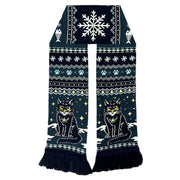Scarf with cat design and winter pattern on a white background