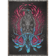 Crow and Flowers Woven Throw Blanket