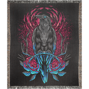 Crow and Flowers Woven Throw Blanket