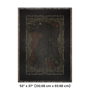 Death of a Crow Woven Throw Blanket, a beautifully crafted piece perfect for any setting. This blanket features a detailed crow and an ornate background, suggesting themes of transformation, the unknown, and the crossing between life and death.