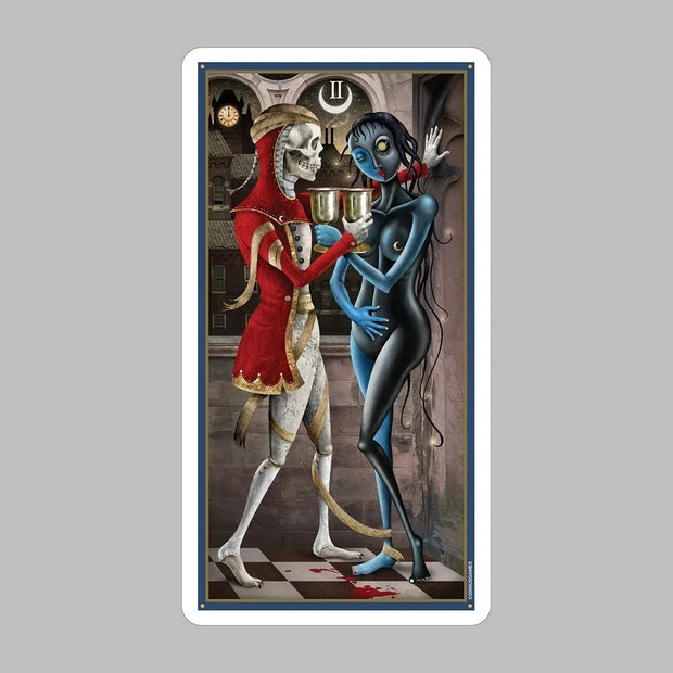 Deviant Moon Tarot Deck by Patrick Valenza showcasing unique gothic-themed tarot cards with moon-faced characters inspired by childhood dreams.  