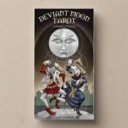 Deviant Moon Tarot Deck by Patrick Valenza showcasing unique gothic-themed tarot cards with moon-faced characters inspired by childhood dreams.  