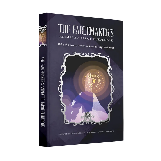 Fablemaker's Animated Tarot Deck with bright, colorful artwork using lenticular technology for dynamic 8-frame looping animation. 78-card tarot deck and 280-page hardcover guidebook. Interactive and engaging tarot reading experience.